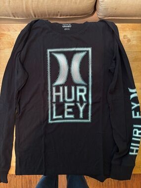 Hurley Black Long Sleeve with Aqua Logo boys XL